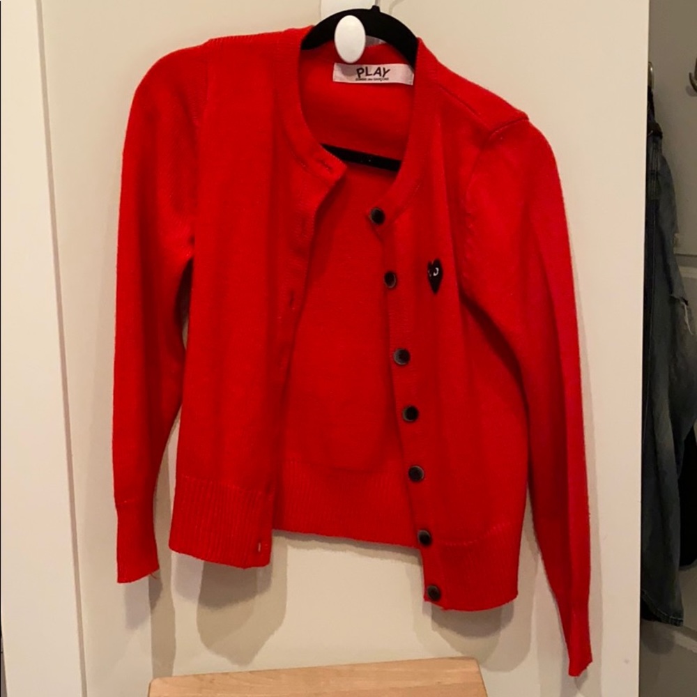 Comme des garçons play red cardigan
